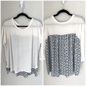 LOFT Womens Printed Back Top 1/2 Half Sleeves Cotton Lightweight Blue Medium